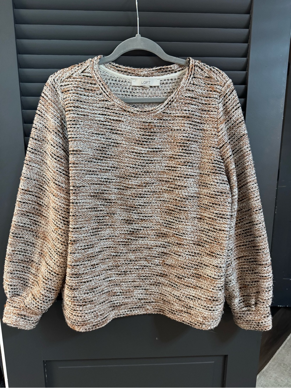 LOFT Neutral Marled Crewneck Sweater - Beige, Black, Brown Mix